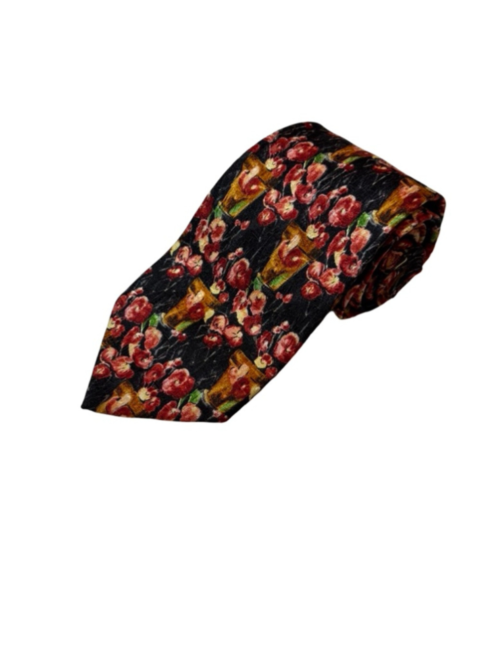 Givenchy Silk Tie Italy Floral Cherry Novelty Black Red Gold Designer